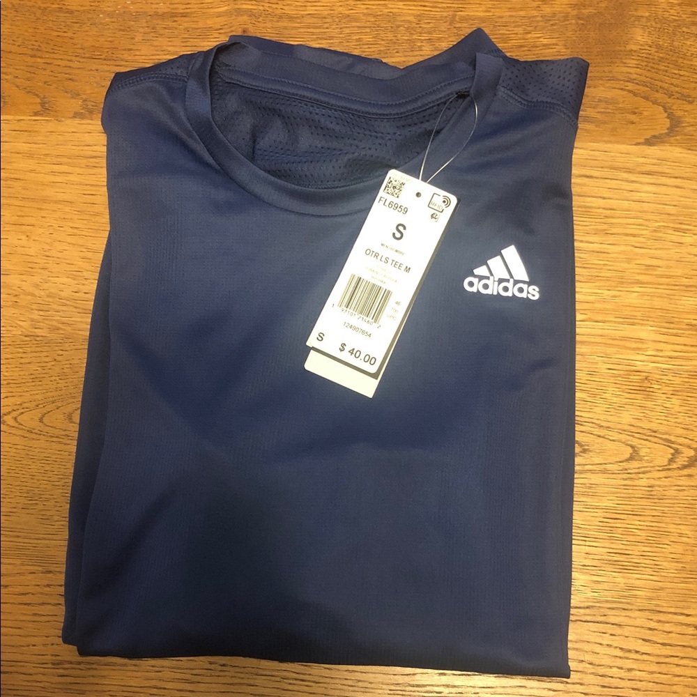 adidas Running Navy Long-Sleeve Crew Neck Tee with Logo